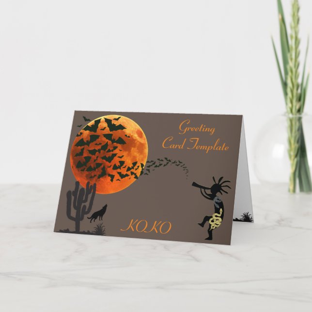 Kokopelli Flying Bats Southwestern Halloween Cards (Front)