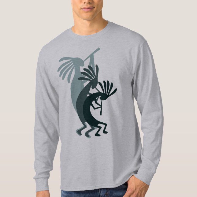 Kokopelli Gets Down Green tshirt (Front)