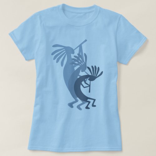 Kokopelli Gets Down Music Blue Ladies T_shirt