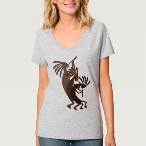 Kokopelli Gets Down Music Brown Steel T_Shirt