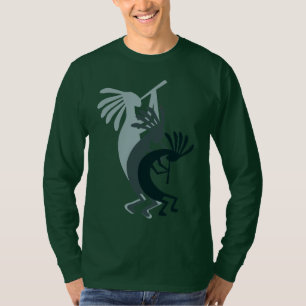 Kokopelli Gets Down Music Mens Green LS Tshirt