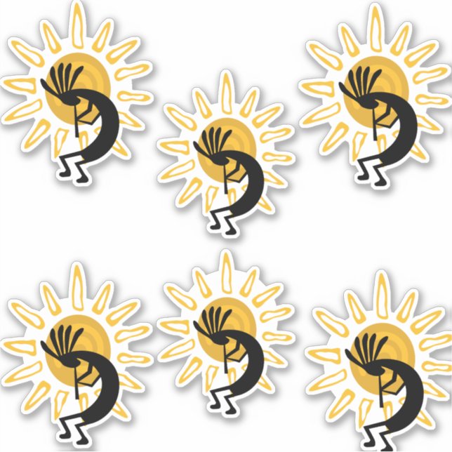 Kokopelli Gold Sun Group of 6 Vinyl Sticker (Front)