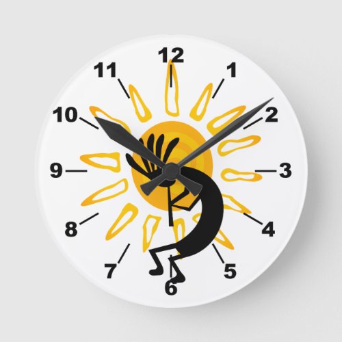 Kokopelli Gold Sun Round Clock