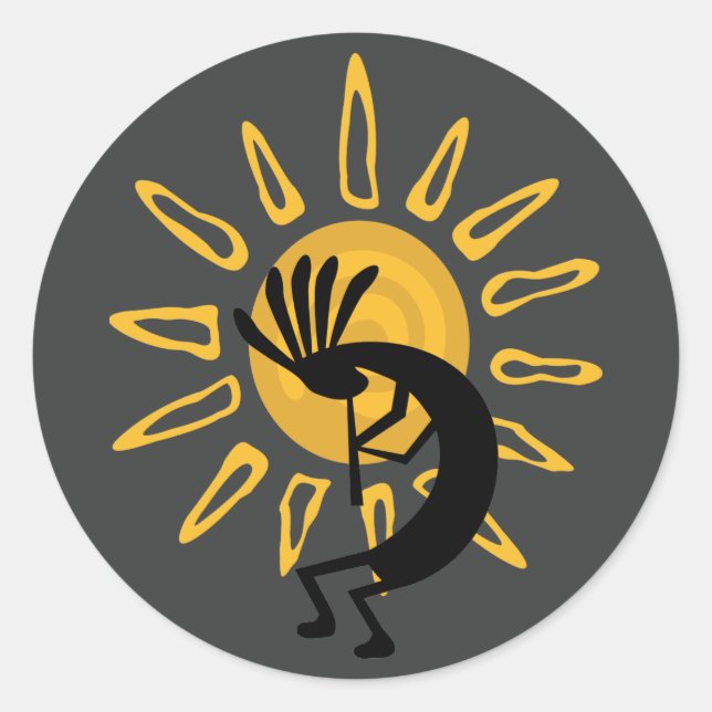 Kokopelli Gold Sun Southwest Grey 3" Sticker (Front)