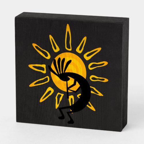 Kokopelli Gold Sun Sq Wooden Box Sign