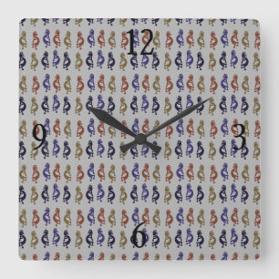 Kokopelli Group of Flute Playing Figures Square Wa Square Wall Clock