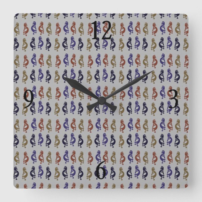 Kokopelli Group of Flute Playing Figures Square Wa Square Wall Clock (Front)