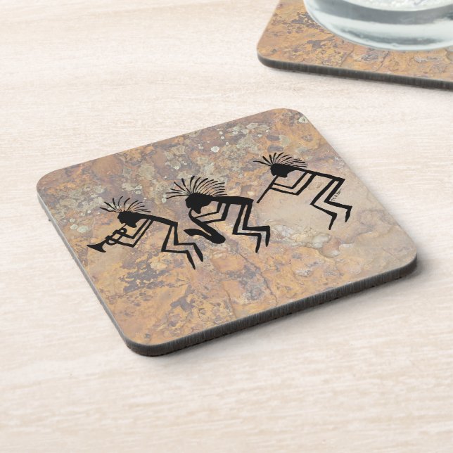 Kokopelli Horn and Flute Player Petroglyph Drink Coaster (Left Side)