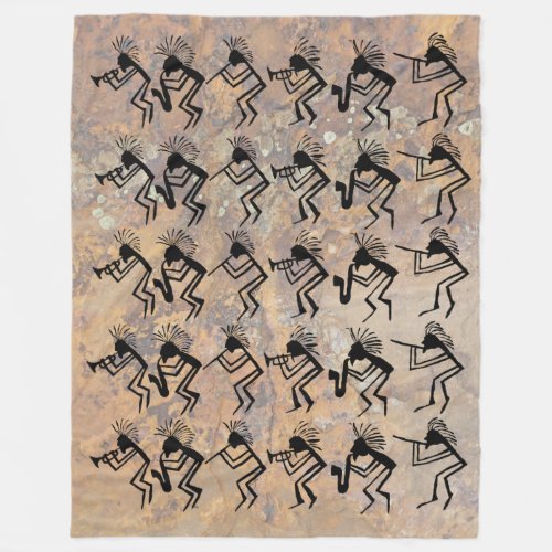 Kokopelli Horn and Flute Player Petroglyph Fleece Blanket