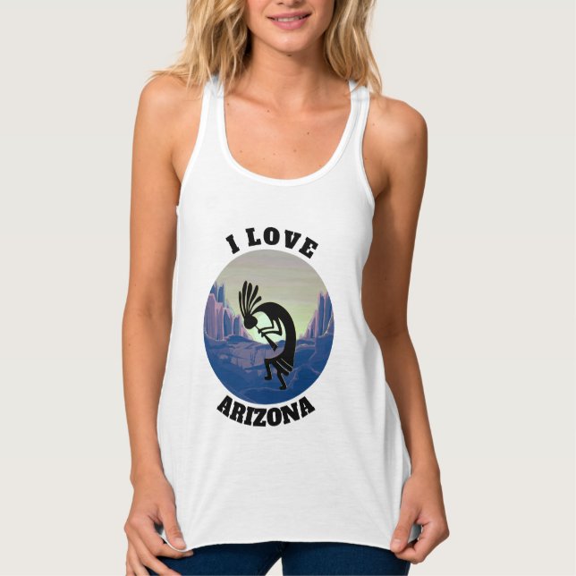 Kokopelli I Love Arizona Blue Dusk  Modern Desert Tank Top (Front)