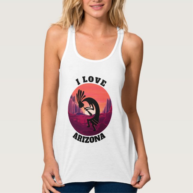 Kokopelli I Love Arizona Red Sunrise Modern Desert Tank Top (Front)