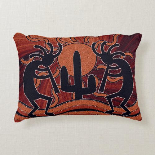 Kokopelli In Sunset With Cactus Southwest Design Decorative Pillow