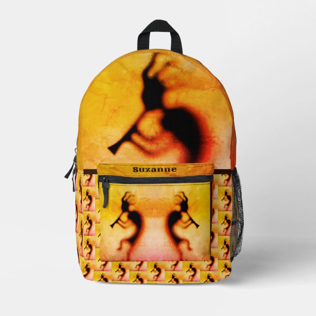 Kokopelli Inspirational Personalized Printed Backpack (Front)