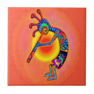 Kokopelli Lizard Sun Ceramic Tile