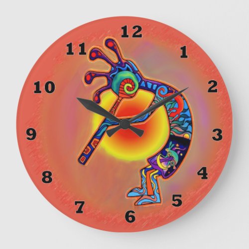 Kokopelli Lizard Sun Large Clock