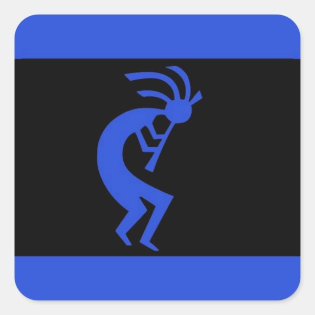 Kokopelli long Blue Square Sticker (Front)