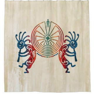 KOKOPELLI / MAN IN THE MAZE colored + your ideas Shower Curtain