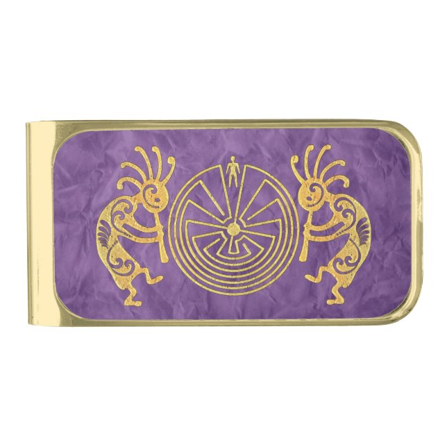 KOKOPELLI / MAN IN THE MAZE gold + your ideas Gold Finish Money Clip (Front)