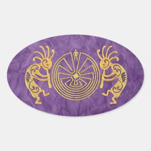 KOKOPELLI / MAN IN THE MAZE gold + your ideas Oval Sticker