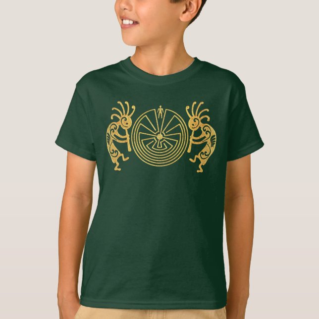KOKOPELLI / MAN IN THE MAZE gold + your ideas T-Shirt (Front)