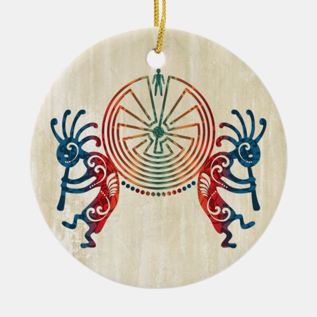 KOKOPELLI / MAN IN THE MAZE + your ideas Ceramic Ornament (Front)
