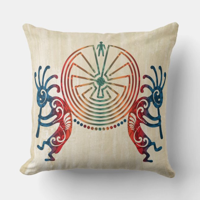 KOKOPELLI / MAN IN THE MAZE + your ideas Throw Pillow (Front)