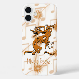 Kokopelli Merrymaker Musician With Musical Notes iPhone 16 Plus Case