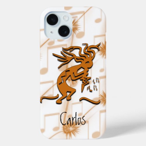 Kokopelli Merrymaker Musician With Musical Notes iPhone 15 Case