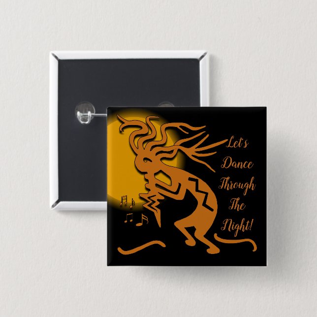 Kokopelli Merrymaker With Flute and Musical Notes Button (Front & Back)