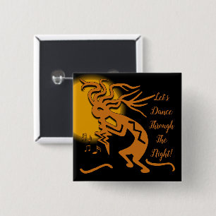 Kokopelli Merrymaker With Flute and Musical Notes Button