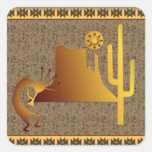 Kokopelli Mesa & Cactus Set #1 Square Sticker