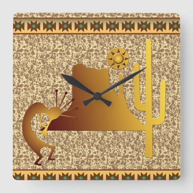 Kokopelli Mesa & Cactus Set #1 Square Wall Clock (Front)