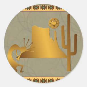 Kokopelli Mesa & Cactus Set #2 Classic Round Sticker