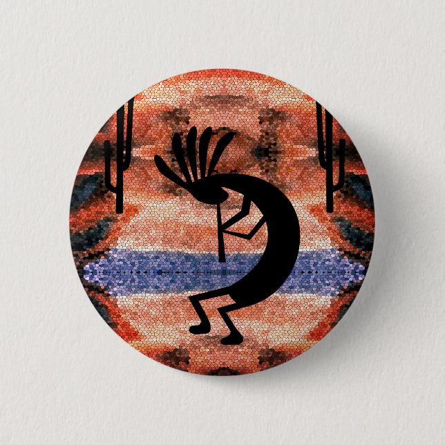 Kokopelli Moasic Desert Sunset Landscape Button (Front)