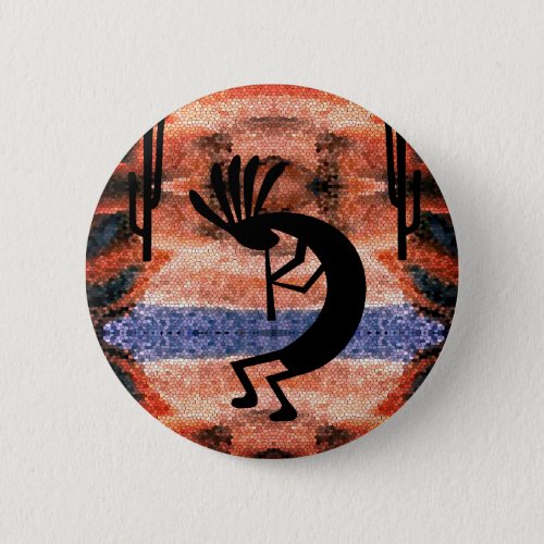 Kokopelli Moasic Desert Sunset Landscape Button