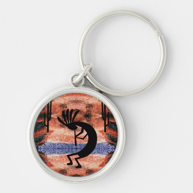 Kokopelli Moasic Desert Sunset Landscape Keychain (Front)