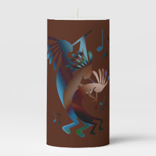 Kokopelli Music Brown Pillar Candle