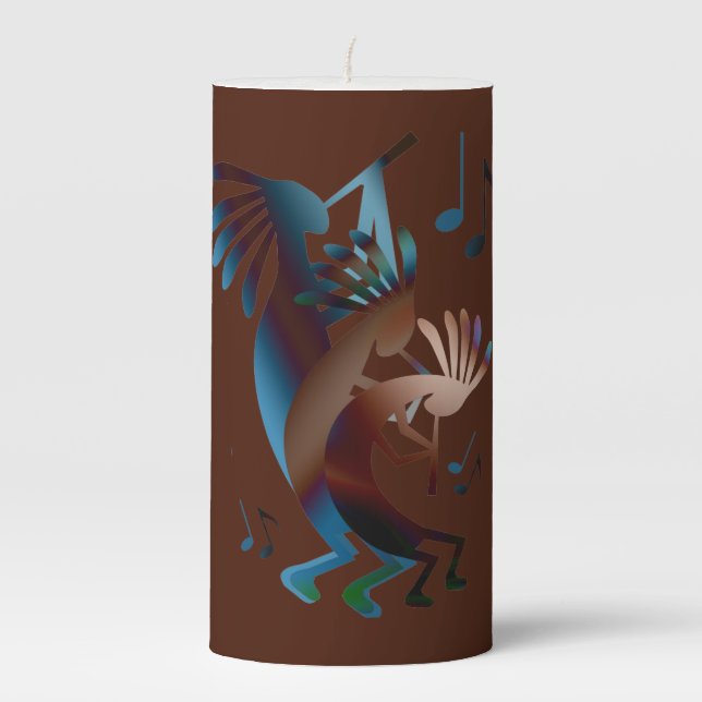 Kokopelli Music Brown Pillar Candle (Front)