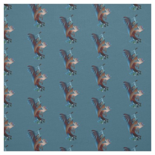 Kokopelli Music Teal Fabric