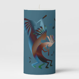 Kokopelli Music Teal Pillar Candle