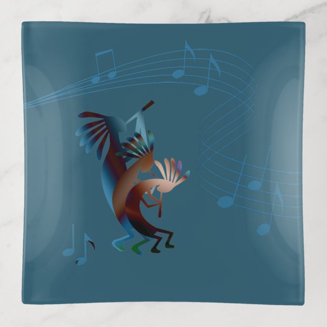 Kokopelli Music Teal Sq Trinket Tray (Front)