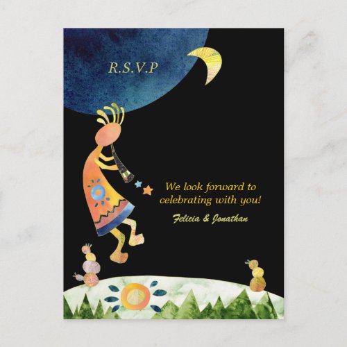 Kokopelli Music Tribal Wedding RSVP Invitation Postcard