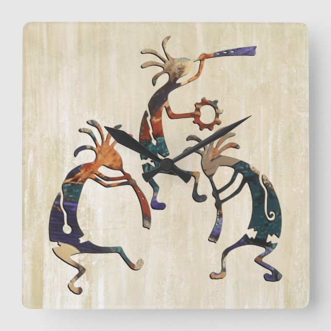 KOKOPELLI musician trio + your ideas Square Wall Clock (Front)