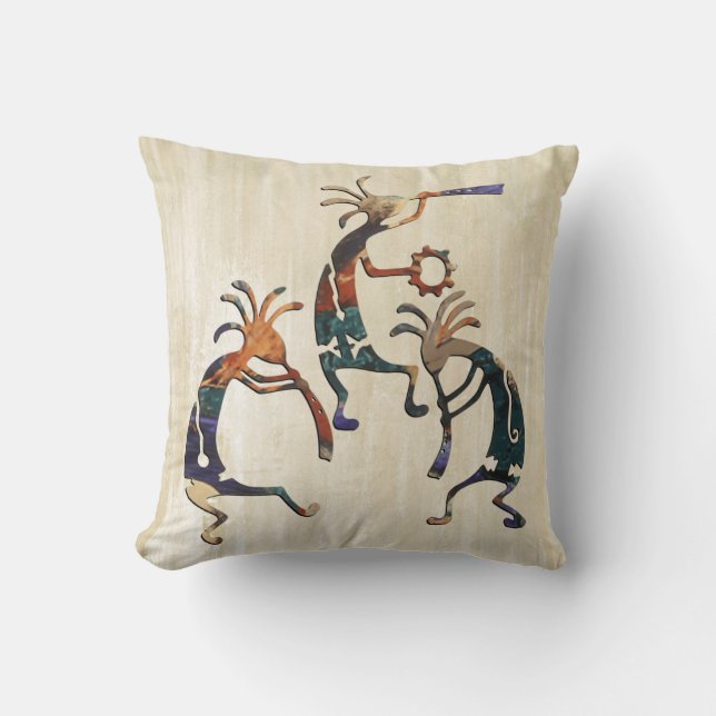 KOKOPELLI musician trio + your ideas Throw Pillow (Front)