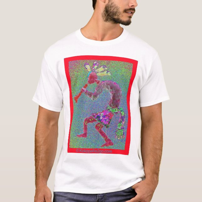 KOKOPELLI MYSTICAL RED RED BORDER T-Shirt (Front)