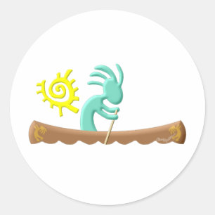 Kokopelli Native American Canoe Classic Round Sticker