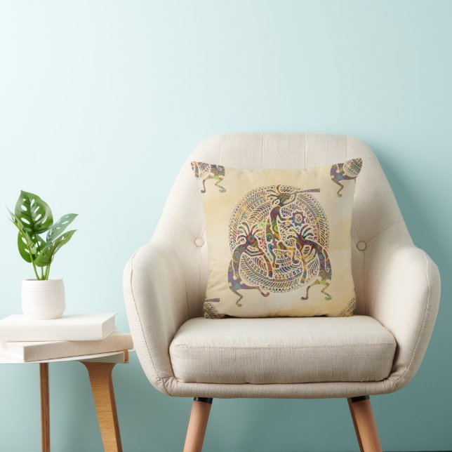 Kokopelli - Native American Seamless Pattern 8 Throw Pillow (Chair)