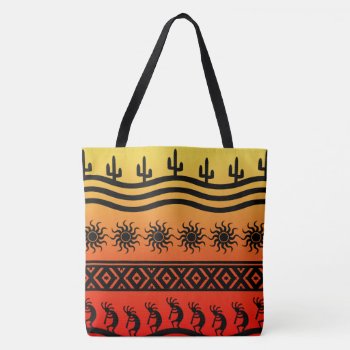 Kokopelli Ombre Sunset Cactus Pattern Tote Bag by macdesigns2 at Zazzle