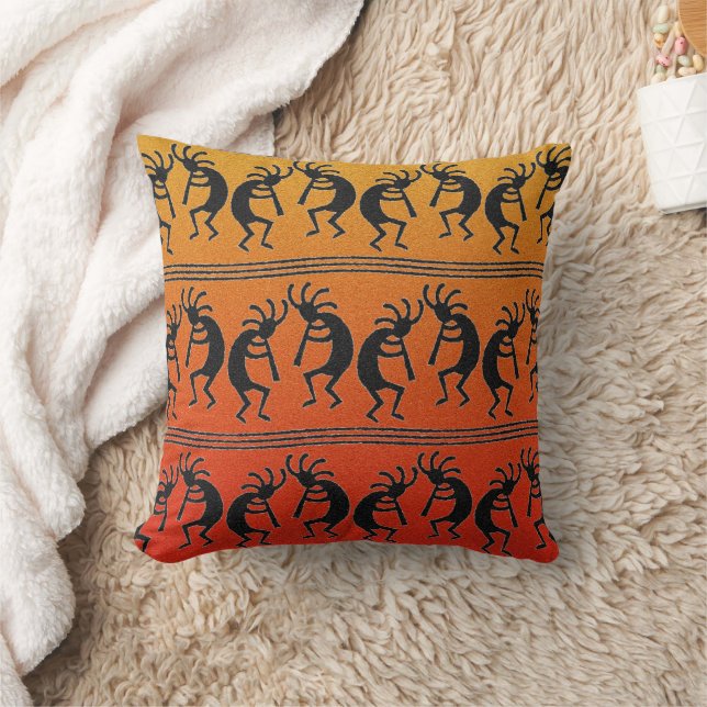 Kokopelli Orange Ombre Southwest Design Pillow (Blanket)