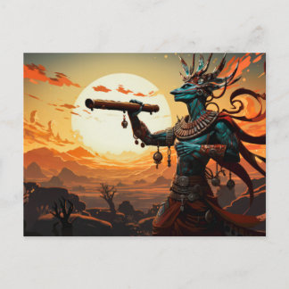 Kokopelli Playing Flute In Rocky Hills Of Desert Postcard